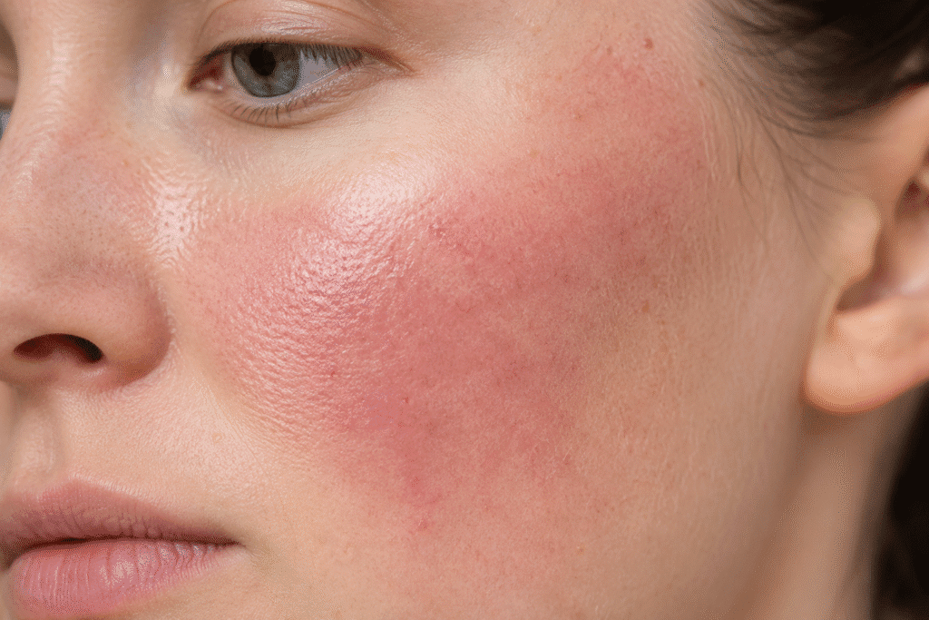 Why Is My Skin So Sensitive? 1 Close-up of a person's face showing sensitive skin