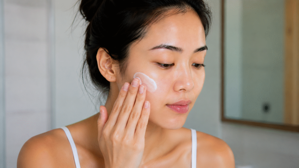 Photo of a girl applying moisturizer