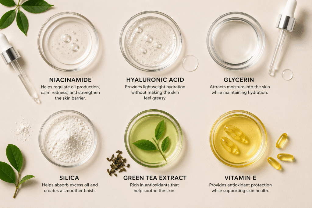 Does Primer Clog Pores? Truth for Healthy Skin 3 Flat lay of skincare ingredients