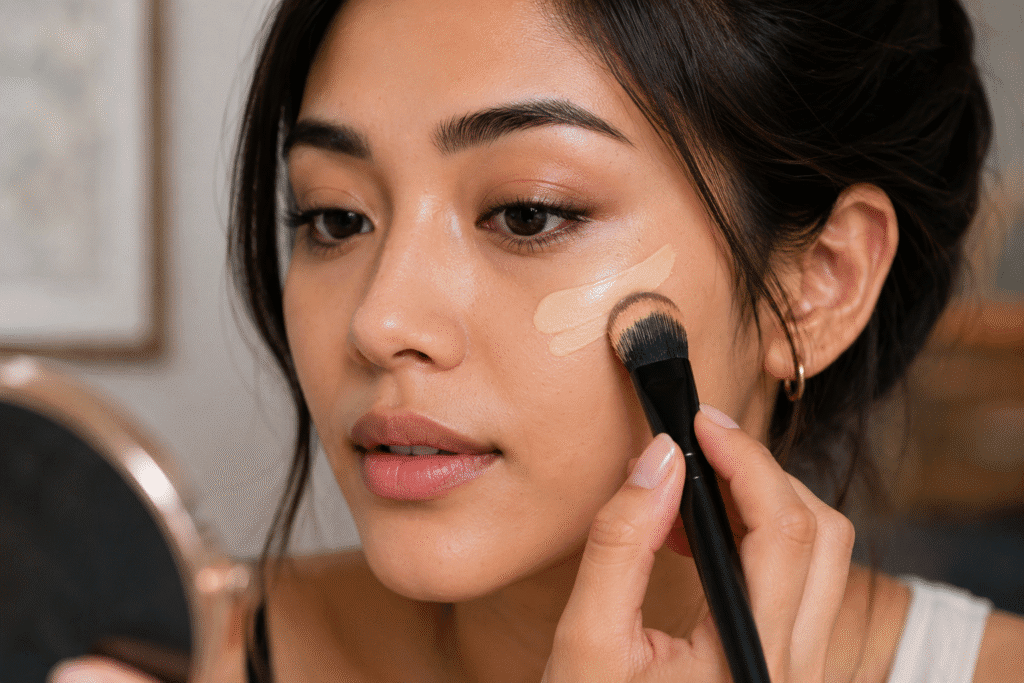 Can Makeup Cause Wrinkles? Truth About Skin Aging 1 Photo of a girl applying makeup to her face