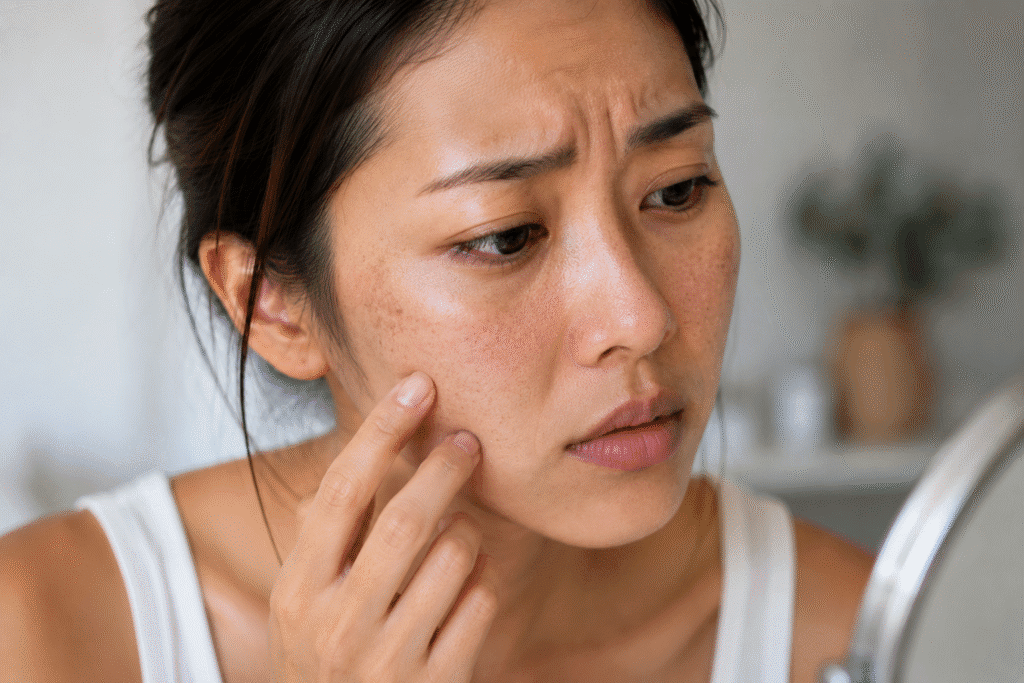 Can Makeup Cause Wrinkles? Truth About Skin Aging 6 Woman with visible sun damage after skipping daily sunscreen.