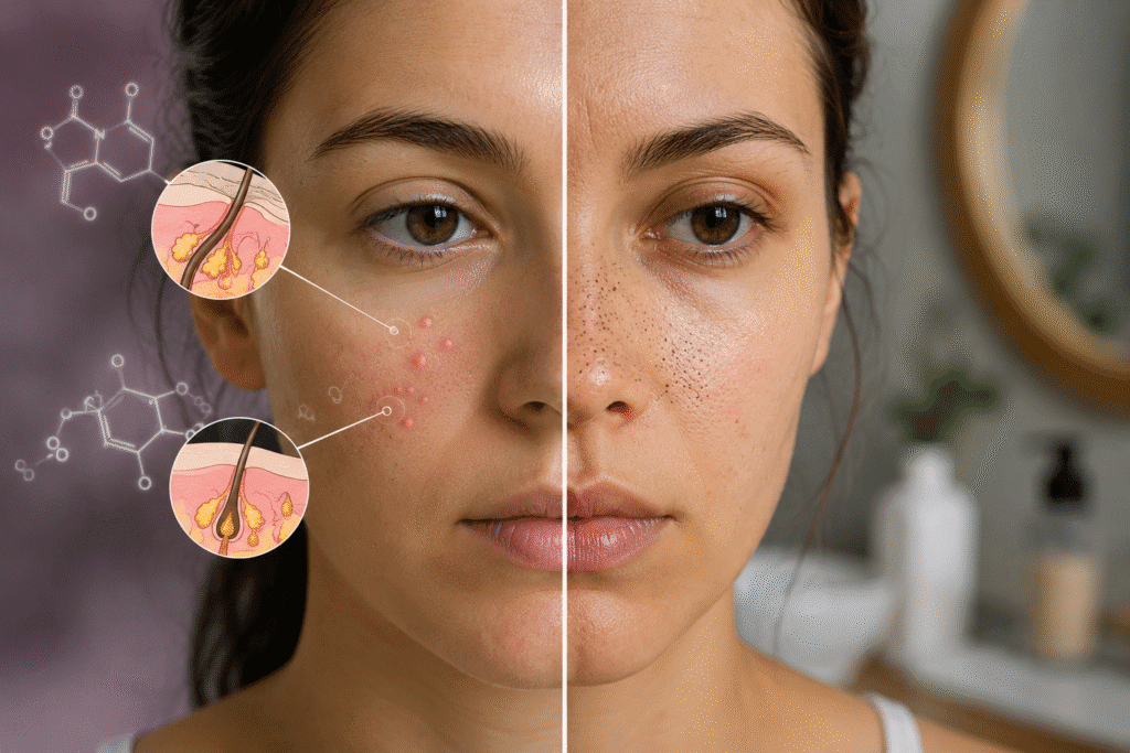 Woman showing hormonal changes associated with recurring blackheads.
