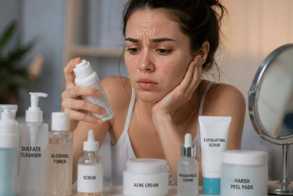 Woman using unsuitable skincare products
