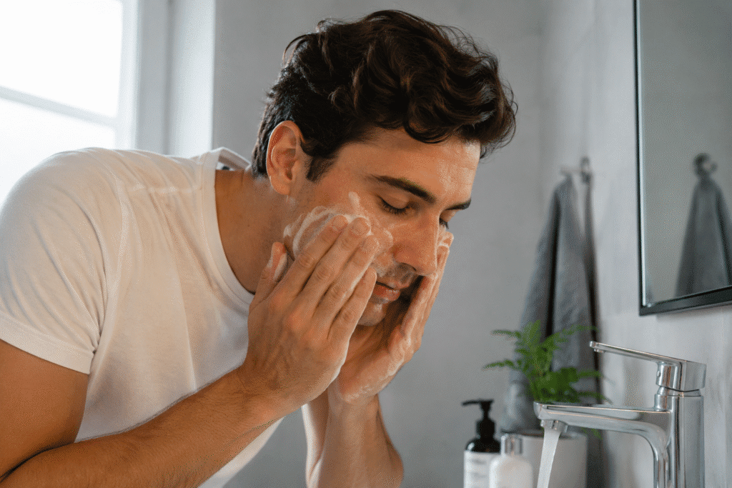 How to Eliminate Razor Bumps on Face: A Complete Guide for Smooth, Healthy Skin 4 Man washing his face with cleanser