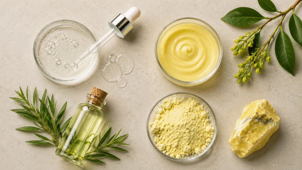 Flat lay of skincare ingredients