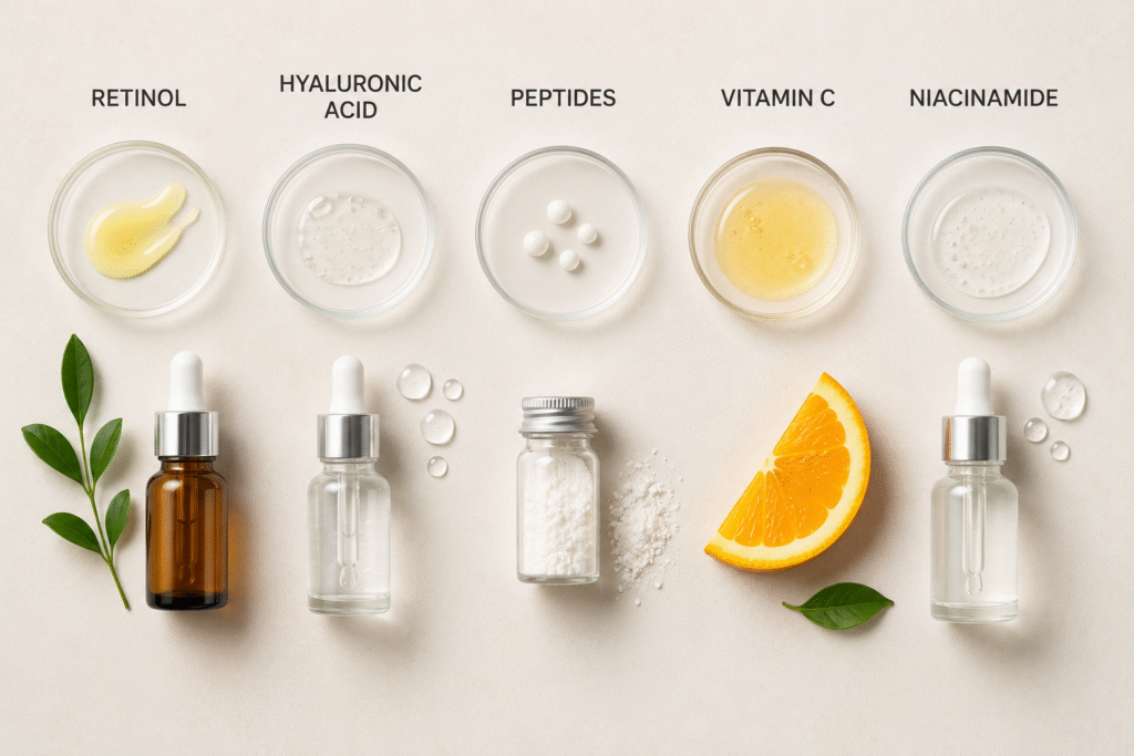 Flat lay of skincare ingredients