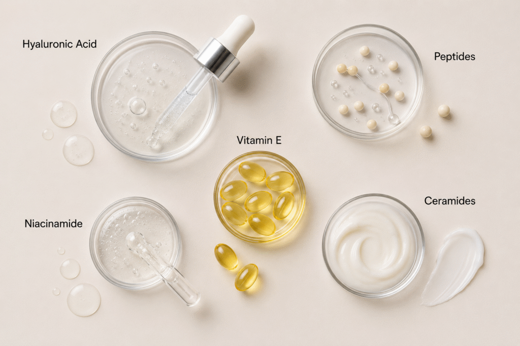 Flat lay of skincare ingredients
