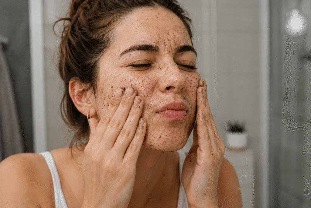 Whiteheads vs Blackheads: Differences, Causes, and Treatments 8 A girl using harsh scrubs