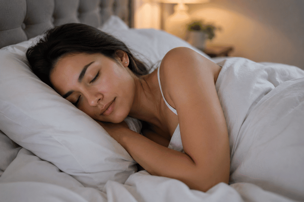 Woman peacefully sleeping on her side