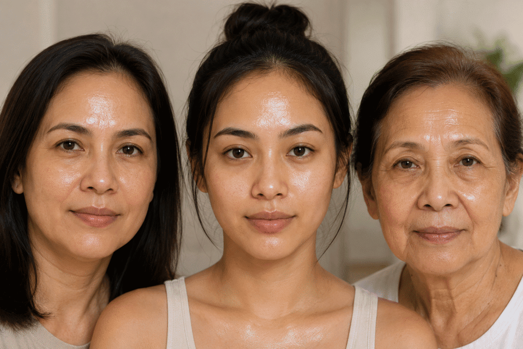 Why Is My Forehead So Oily? Causes and Skincare Tips 2 Three generations of women with naturally oily foreheads