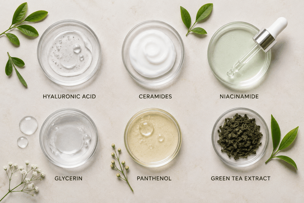 Flat lay image of skincare ingredients
