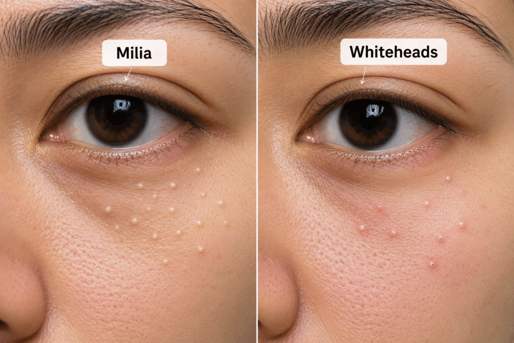 Difference between milia and whiteheads
