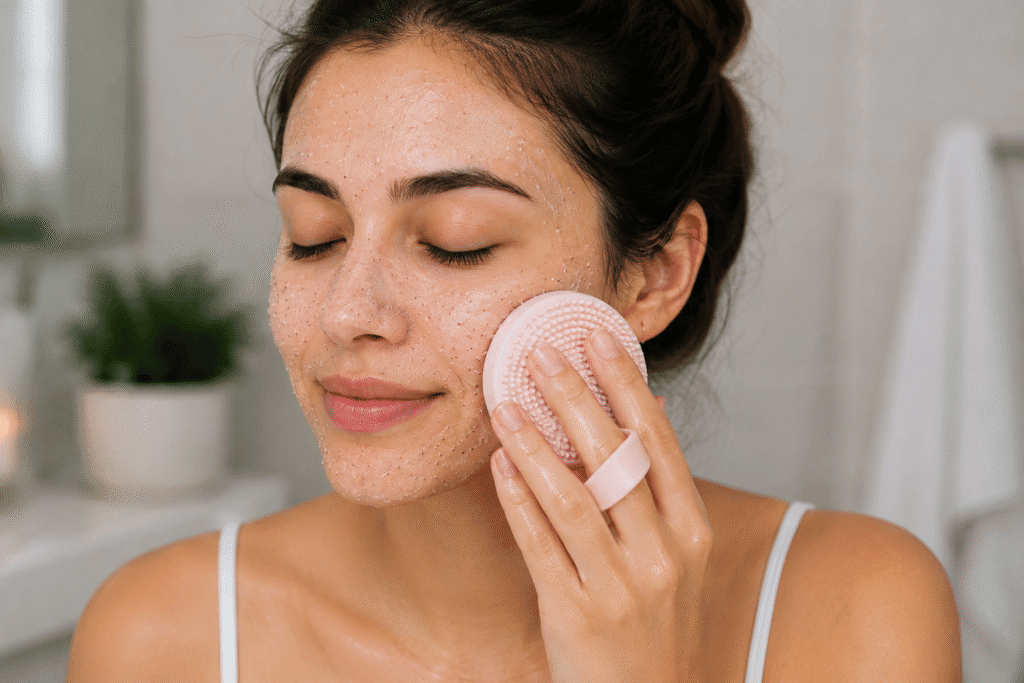 Do You Exfoliate Before or After Cleansing? 4 Girl doing chemical exfoliation