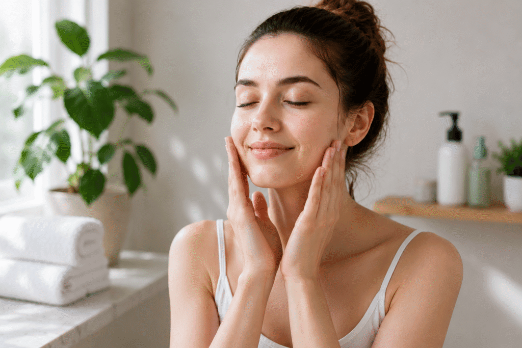woman with a refreshed face after an ice water facial