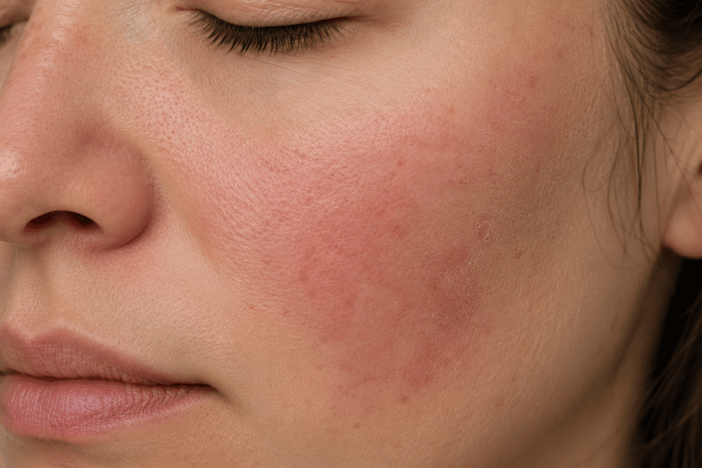 Why Is My Face So Rough? 11 Causes and Smooth Skin Tips 10 Close-up of a face with mild facial eczema