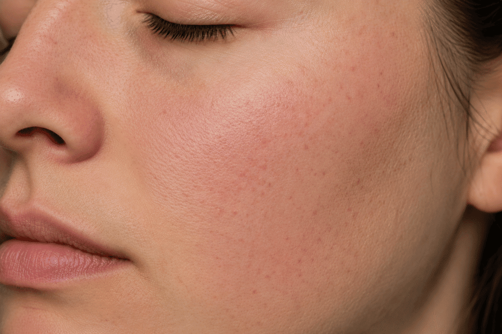 Why Is My Face So Rough? 11 Causes and Smooth Skin Tips 11 Close-up of a face with keratosis pilari