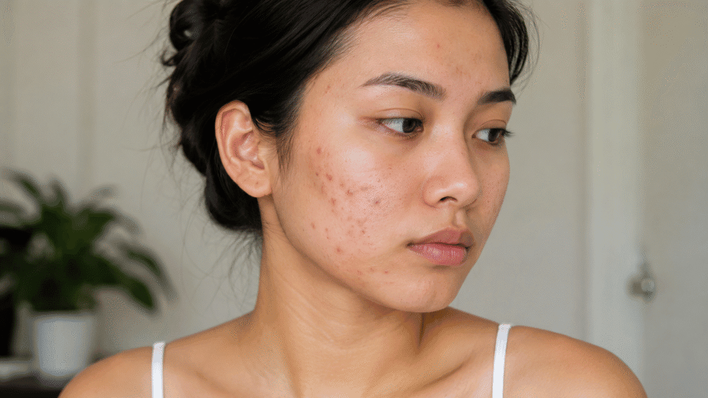 Can You Wash Your Face With Just Water? 3 Photo of a girl with acne breakouts