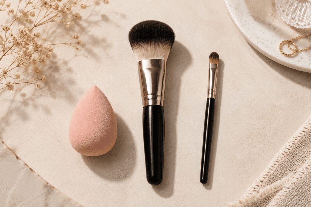 Photo of different makeup tools.