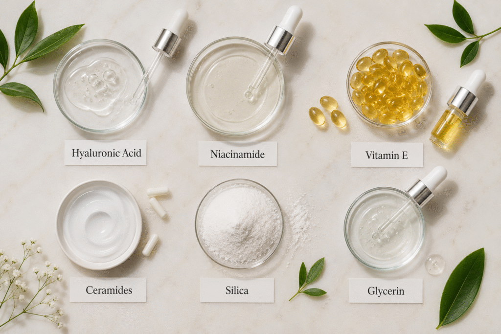 Flat lay of skincare ingredients