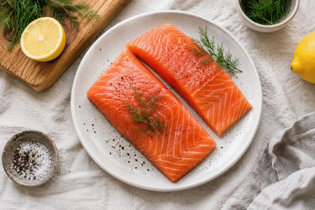Flat lay image of salmon

