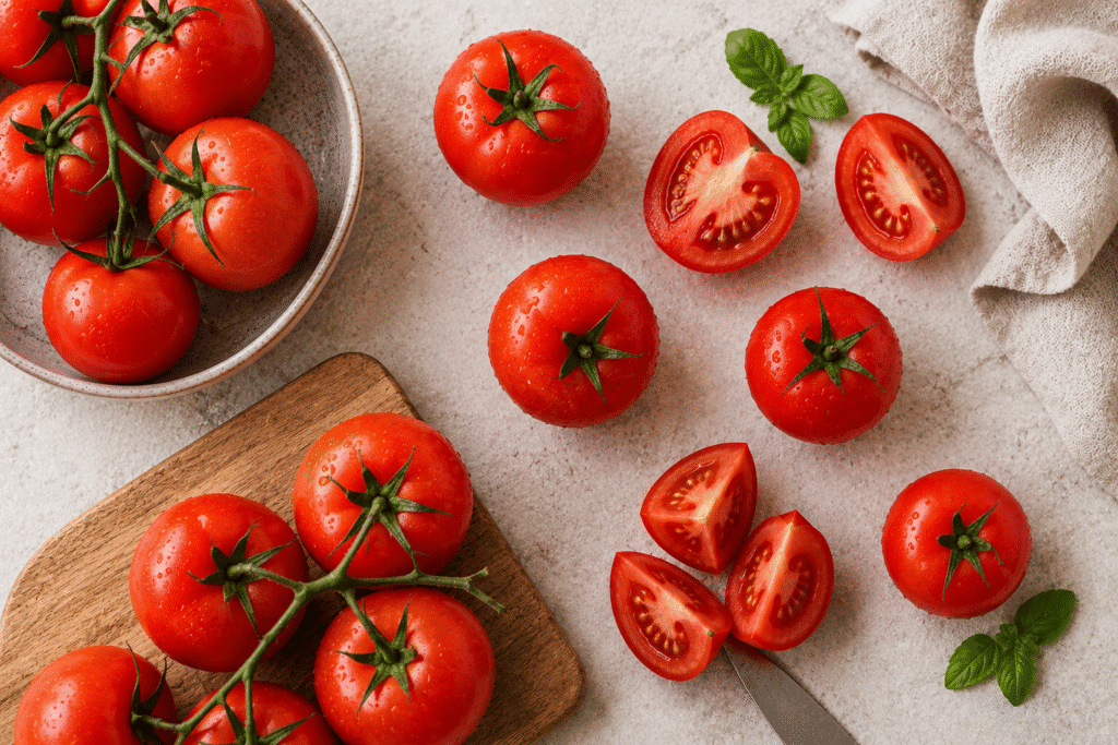 Flat lay image of tomatoes