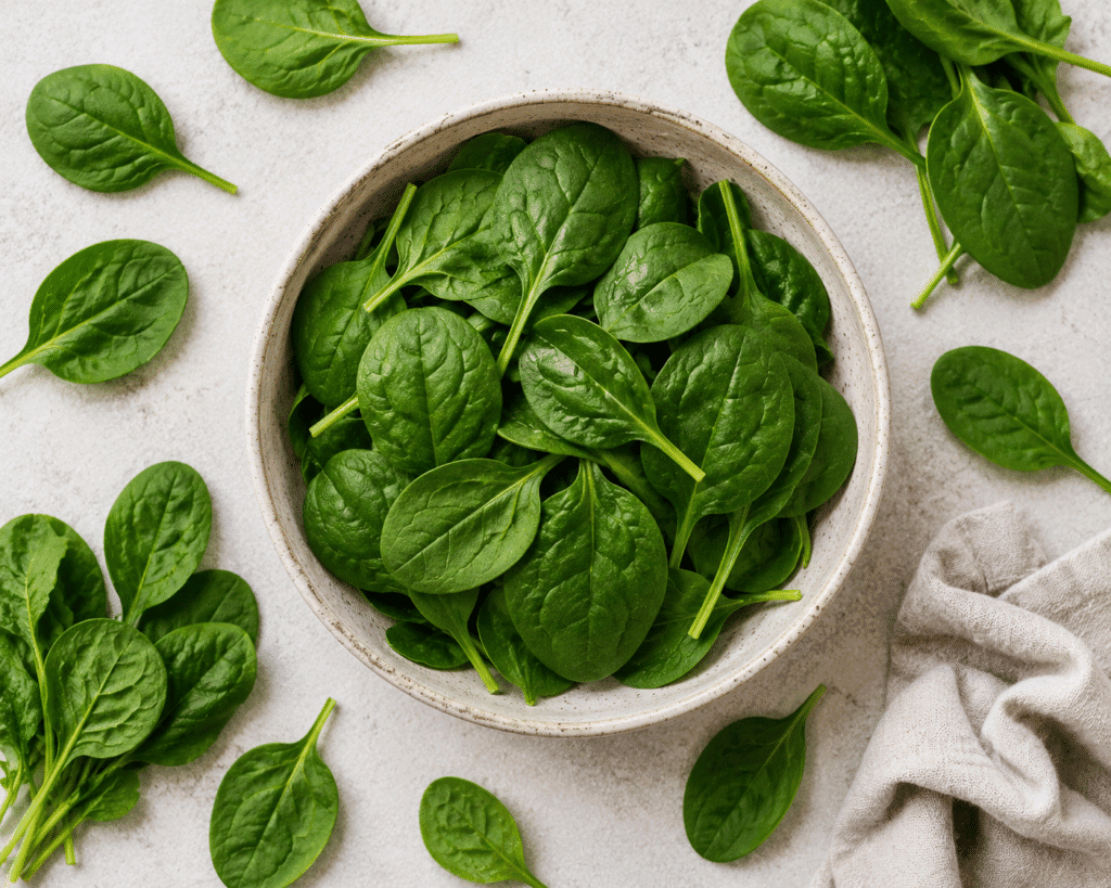 Flat lay of spinach