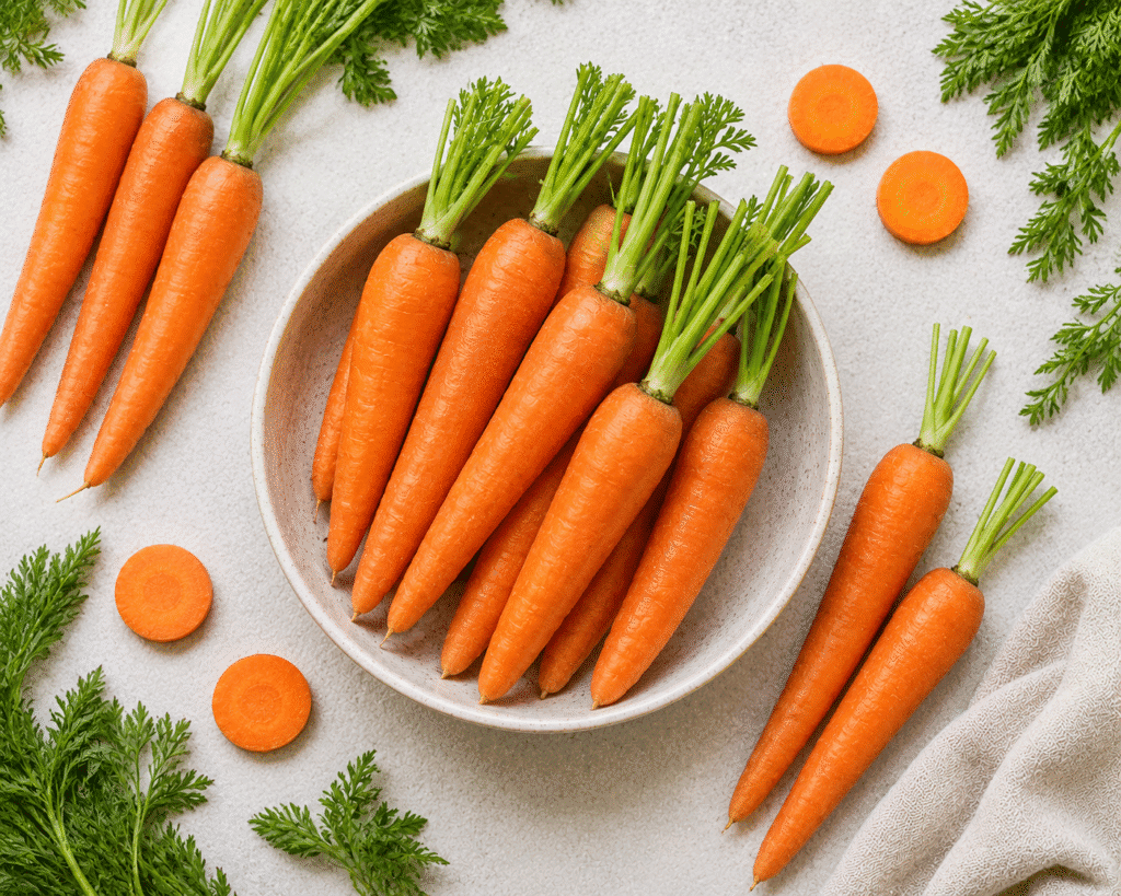 Flat lay image of carrots