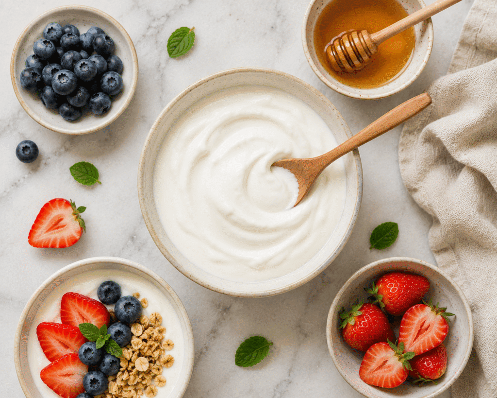 Flat lay image of yogurt