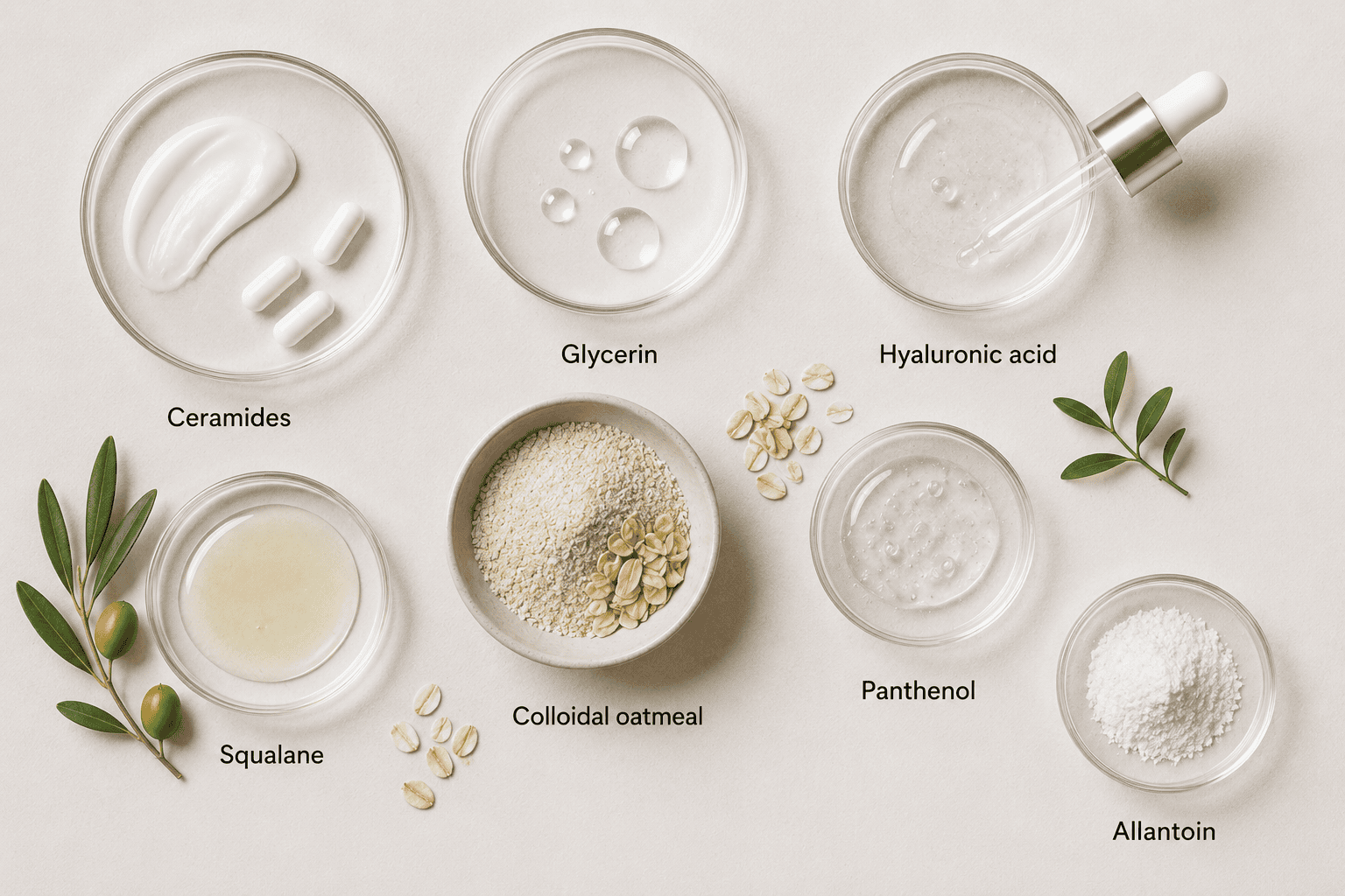 Flat lay image of skincare ingredients